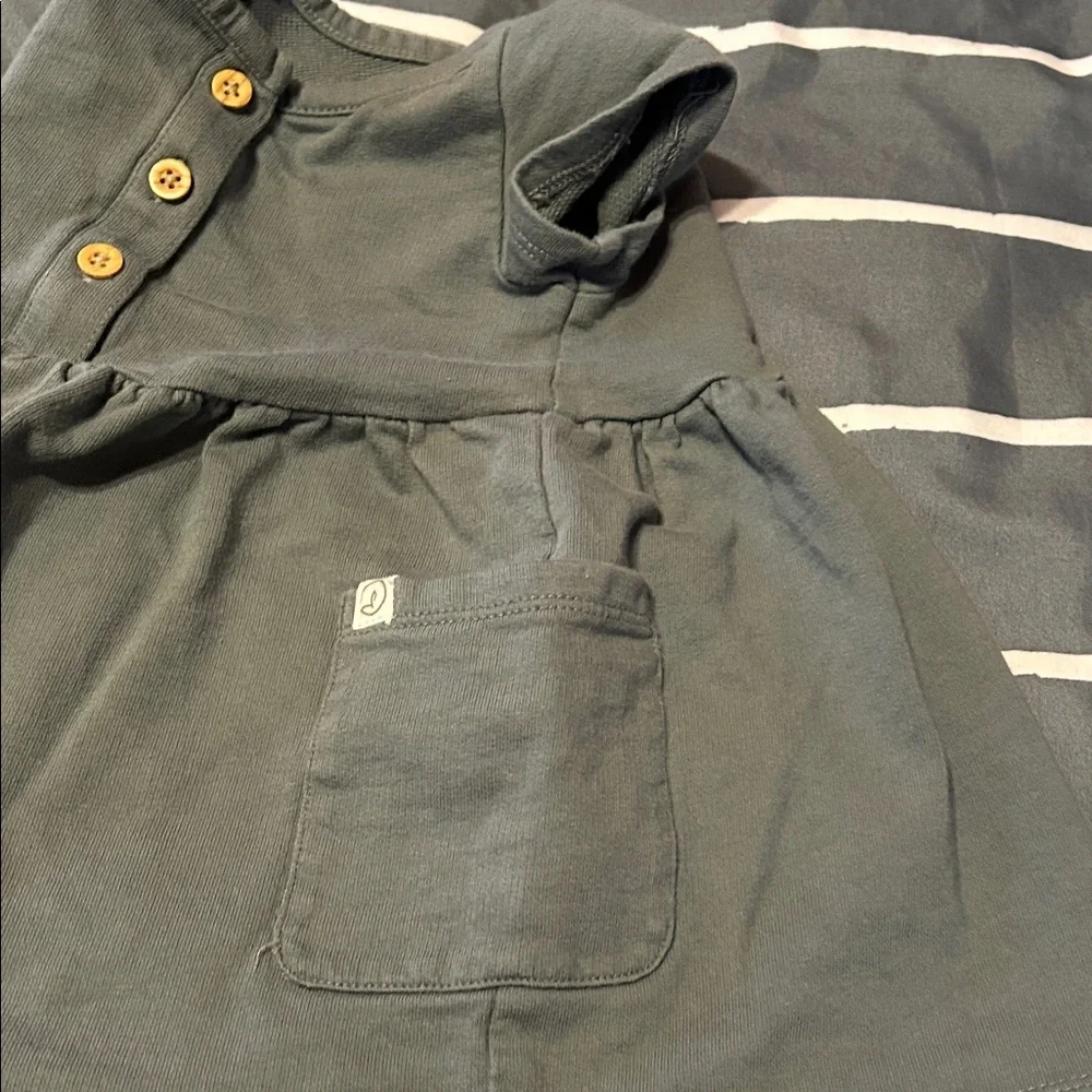 Adorable Gray Baby Dress with Wood-like Buttons - Picture 3 of 6